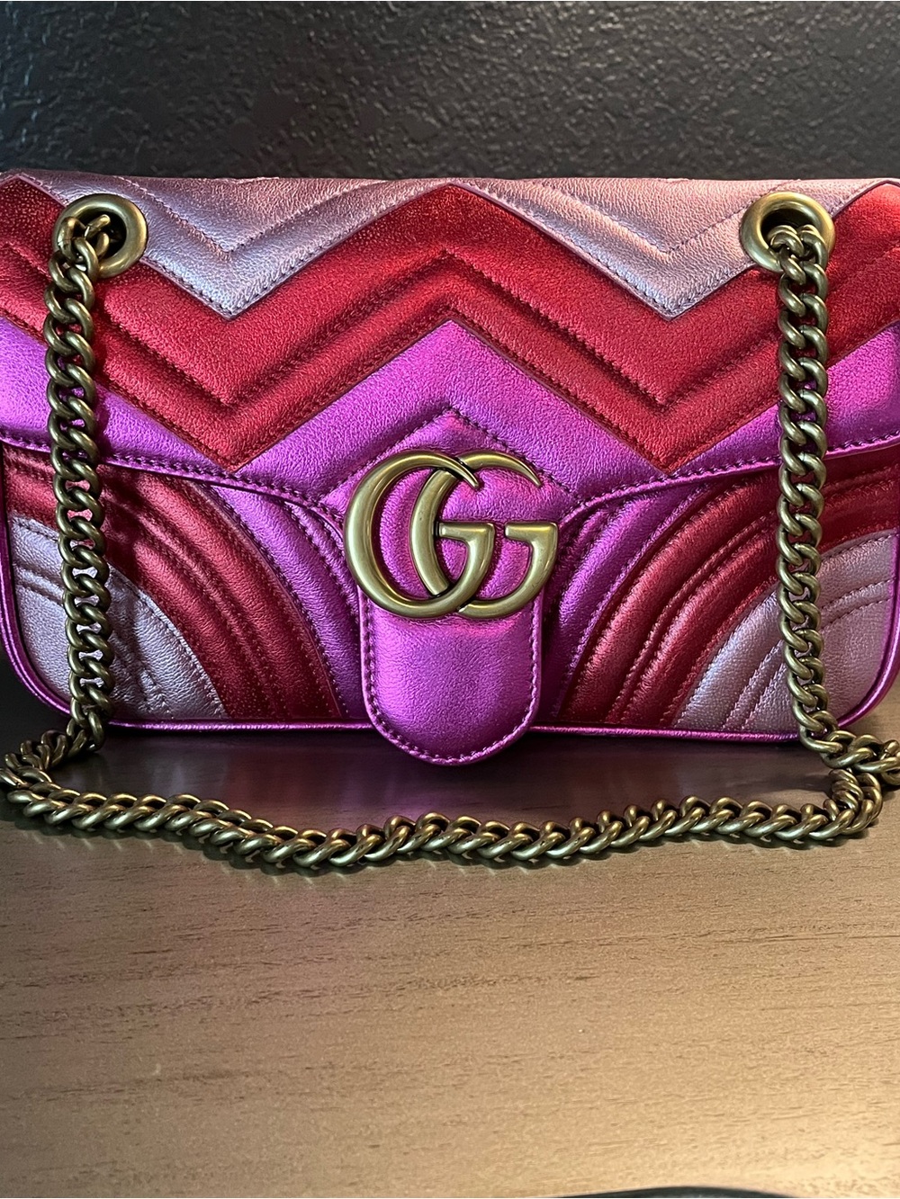 Gucci Chevron Shoulder Bag in Pink, Red & Purple